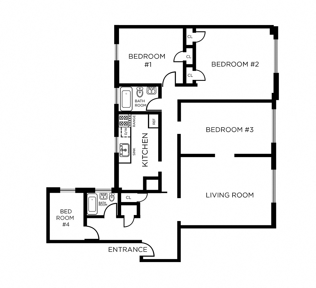 Floor plan for 3 beds, 2 baths, 1528 sqft